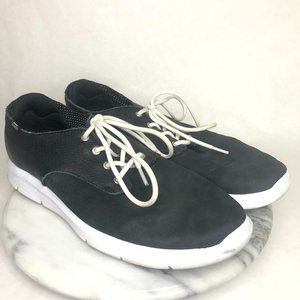 Vans, Black leather lace up sneakers with white sole. Mens size 11.5